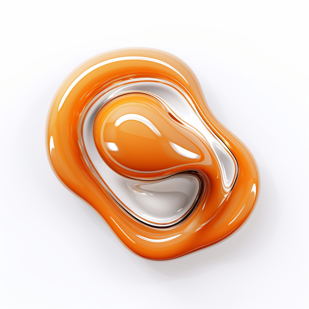 Abstract futuristic chrome object with floating orangish icon