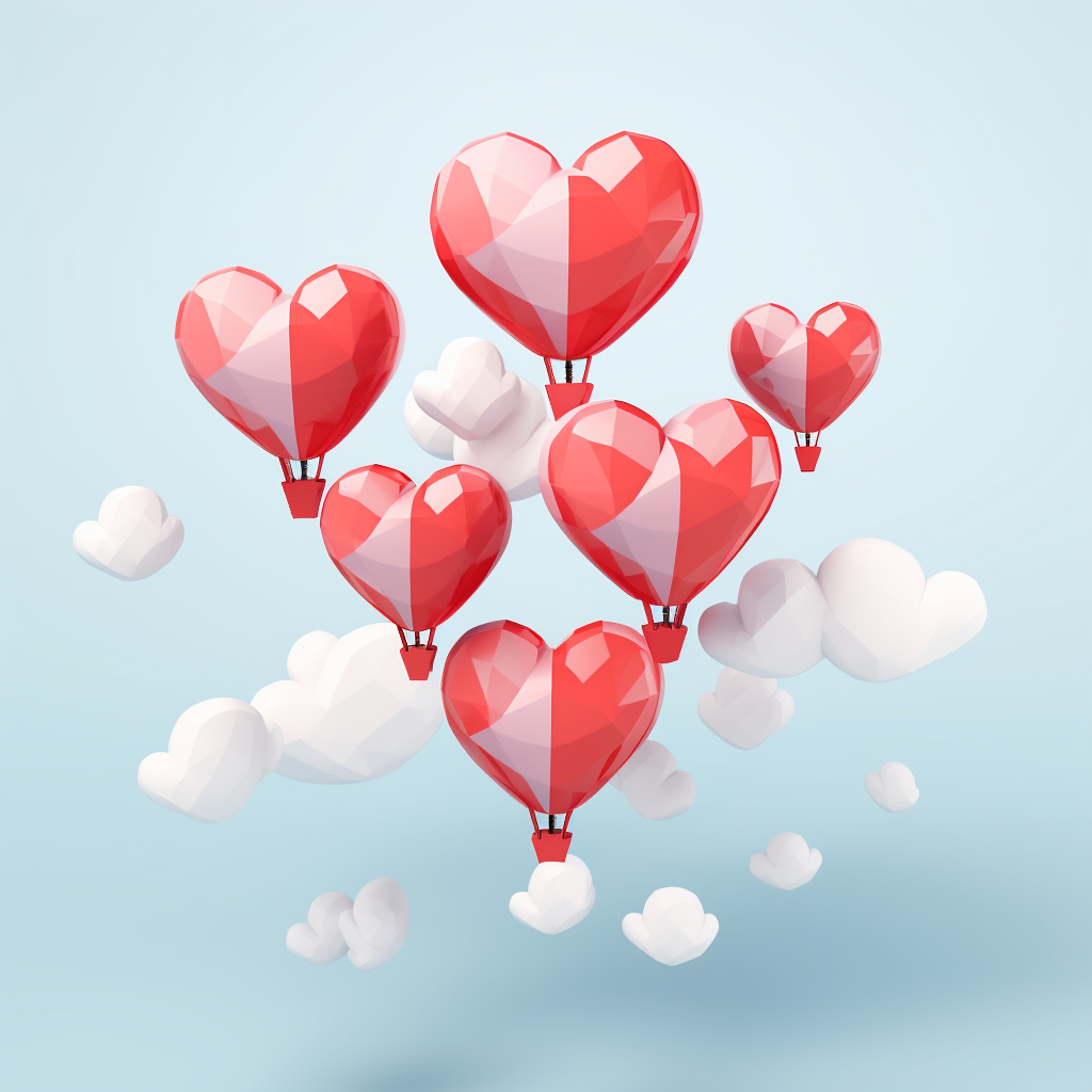 Floating paper hearts on white background