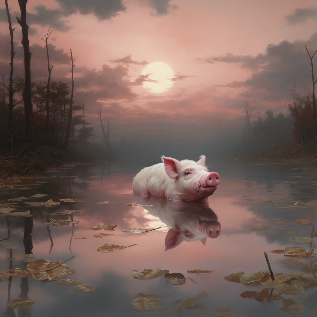 Painting of a Pig in a Lake