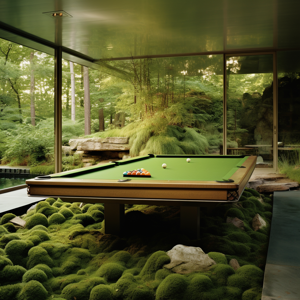 Floating pool table on green grass