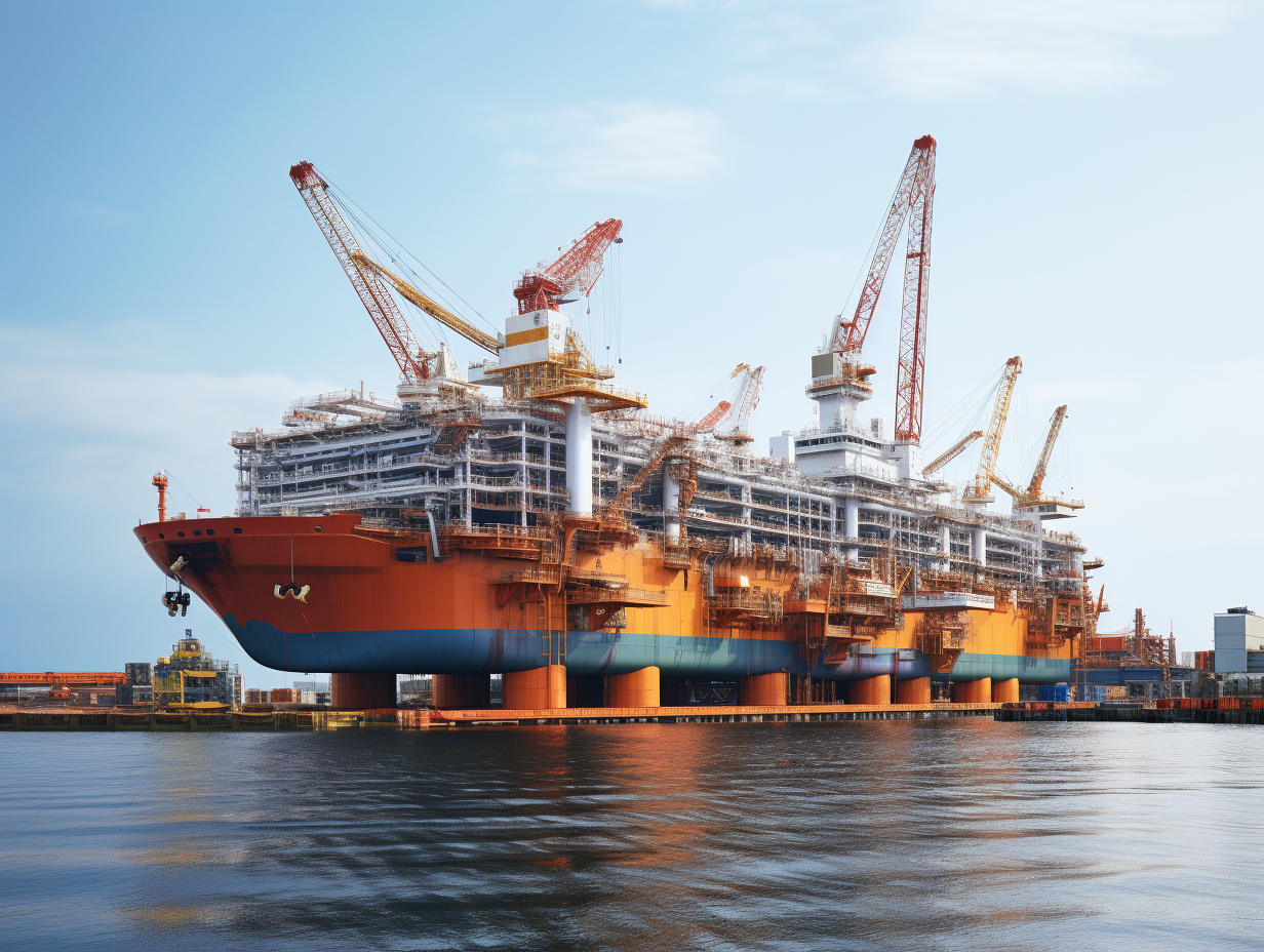 Award-winning FPSO ship with cranes extracting oil