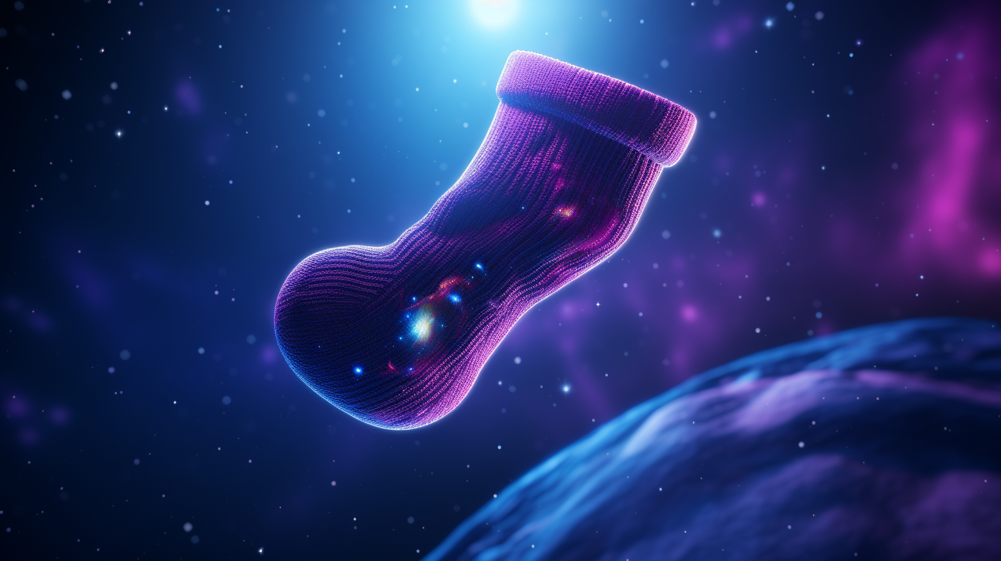 Glowing purple sock floating in space