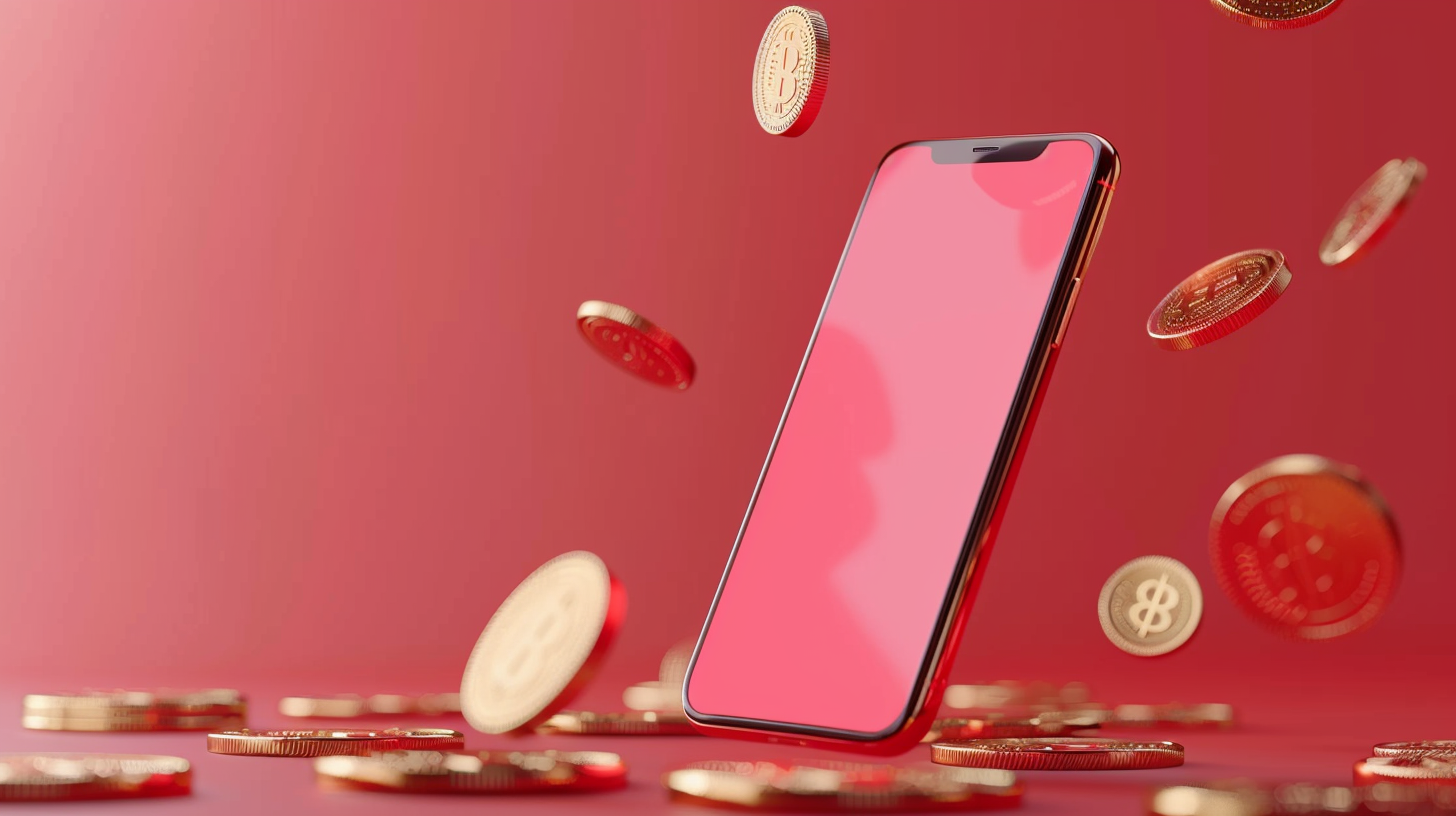 red screen phone coins falling