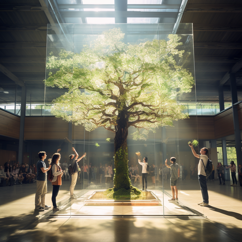 Augmented reality of a floating tree with people