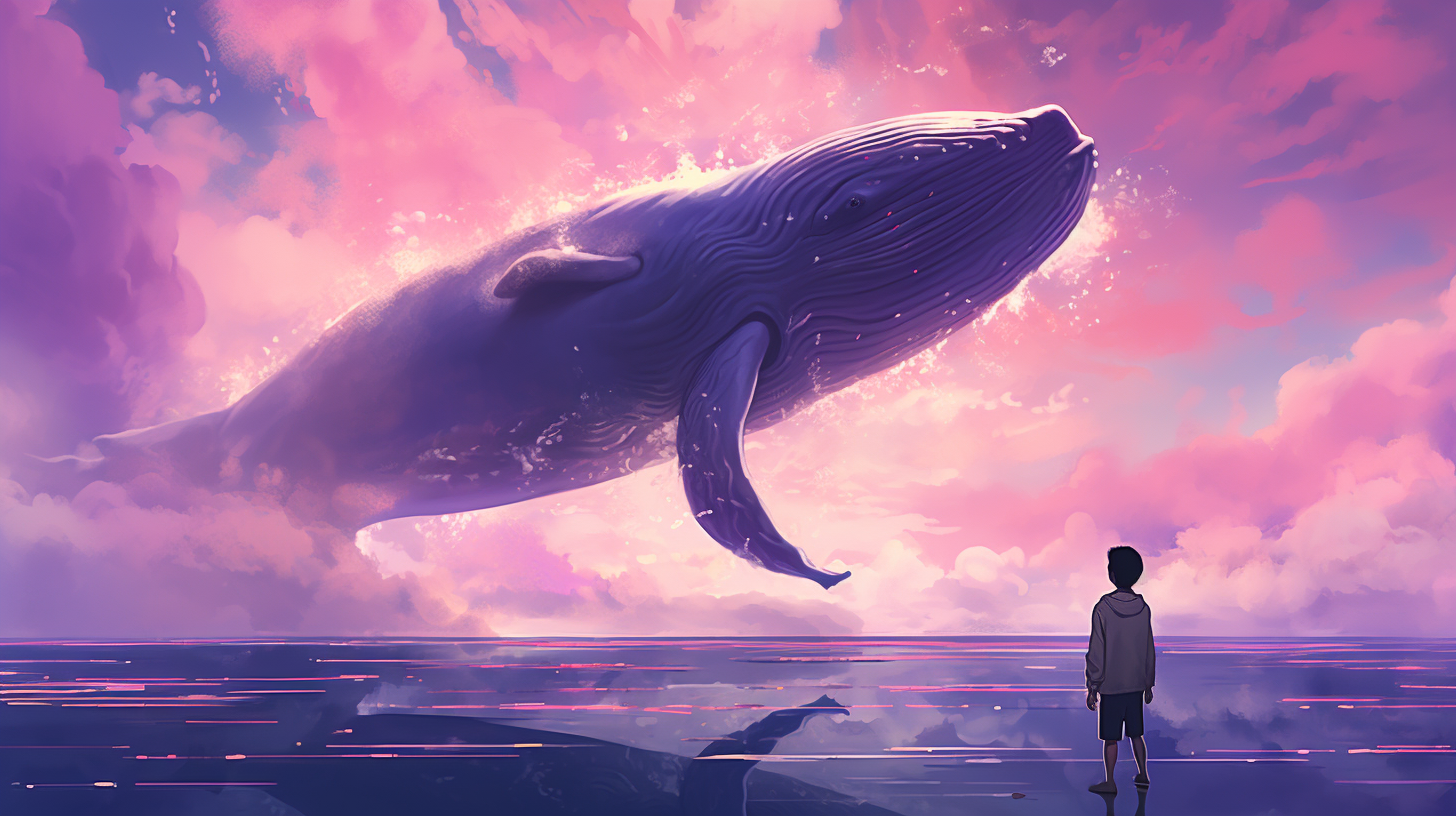 Whale Floating in Pink and Purple