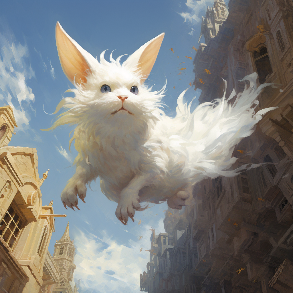 Floating White Creature Rabbit Cat Building