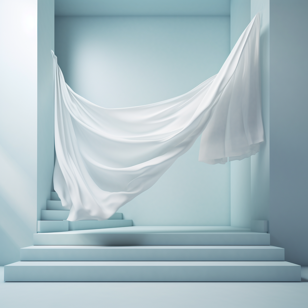 Beautiful floating white fabric over stairs