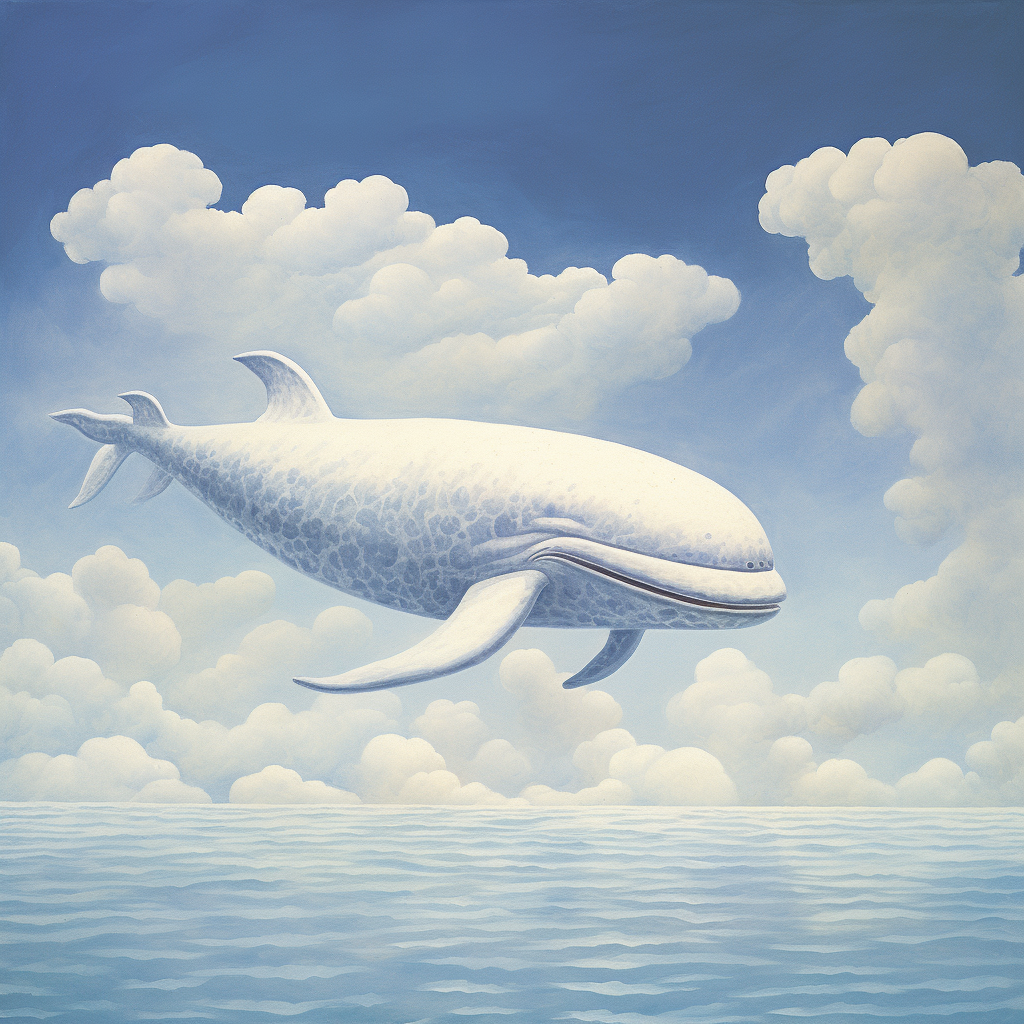 Stunning floating white whale artwork