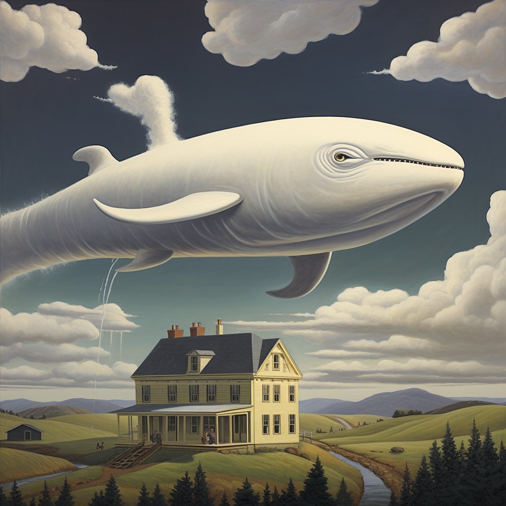 Artistic white whale floating in the sky