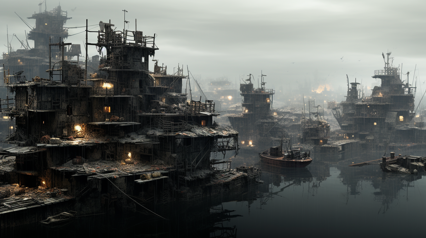 Small Floating Cities Industrial Ominous