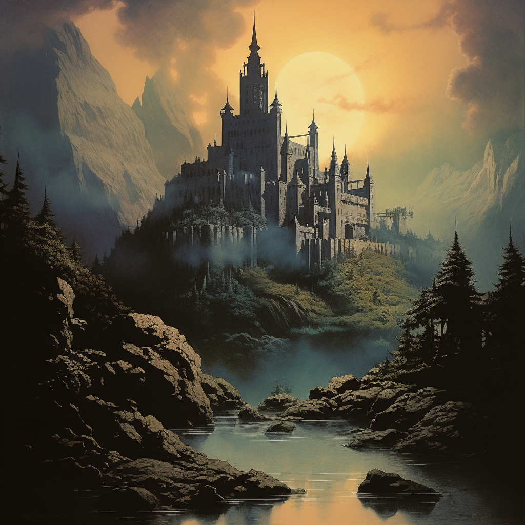 Dark fantasy book cover with floating island