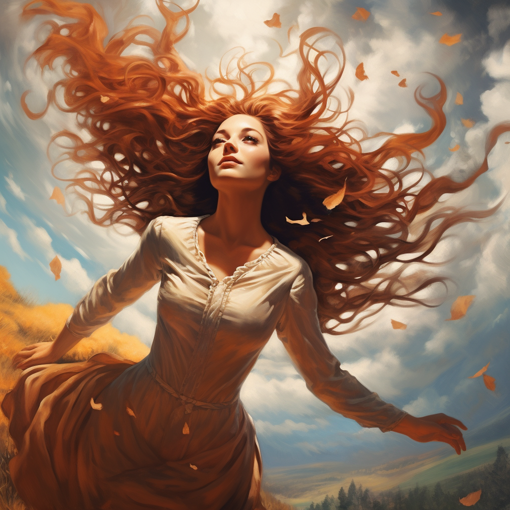 Woman floating in the air with flowing hair