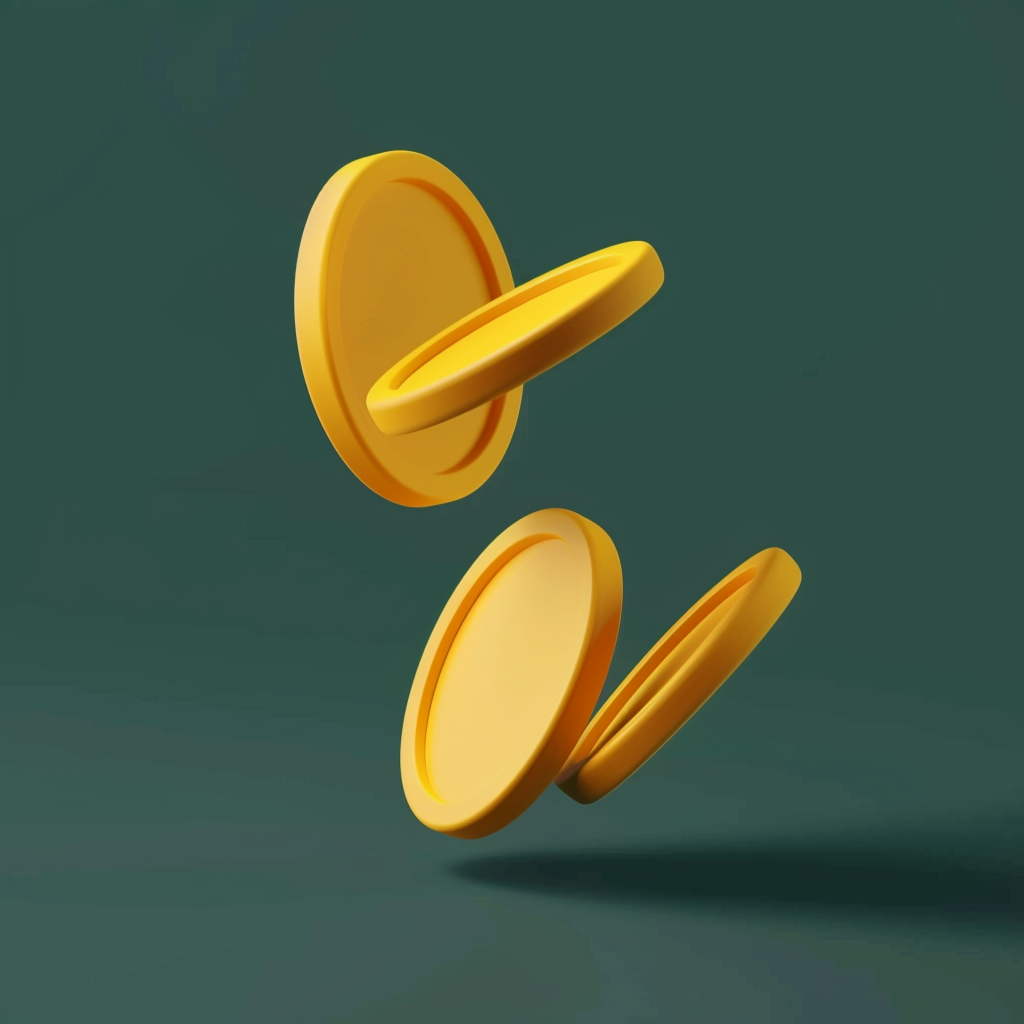 Three yellow coins in isometric 3D