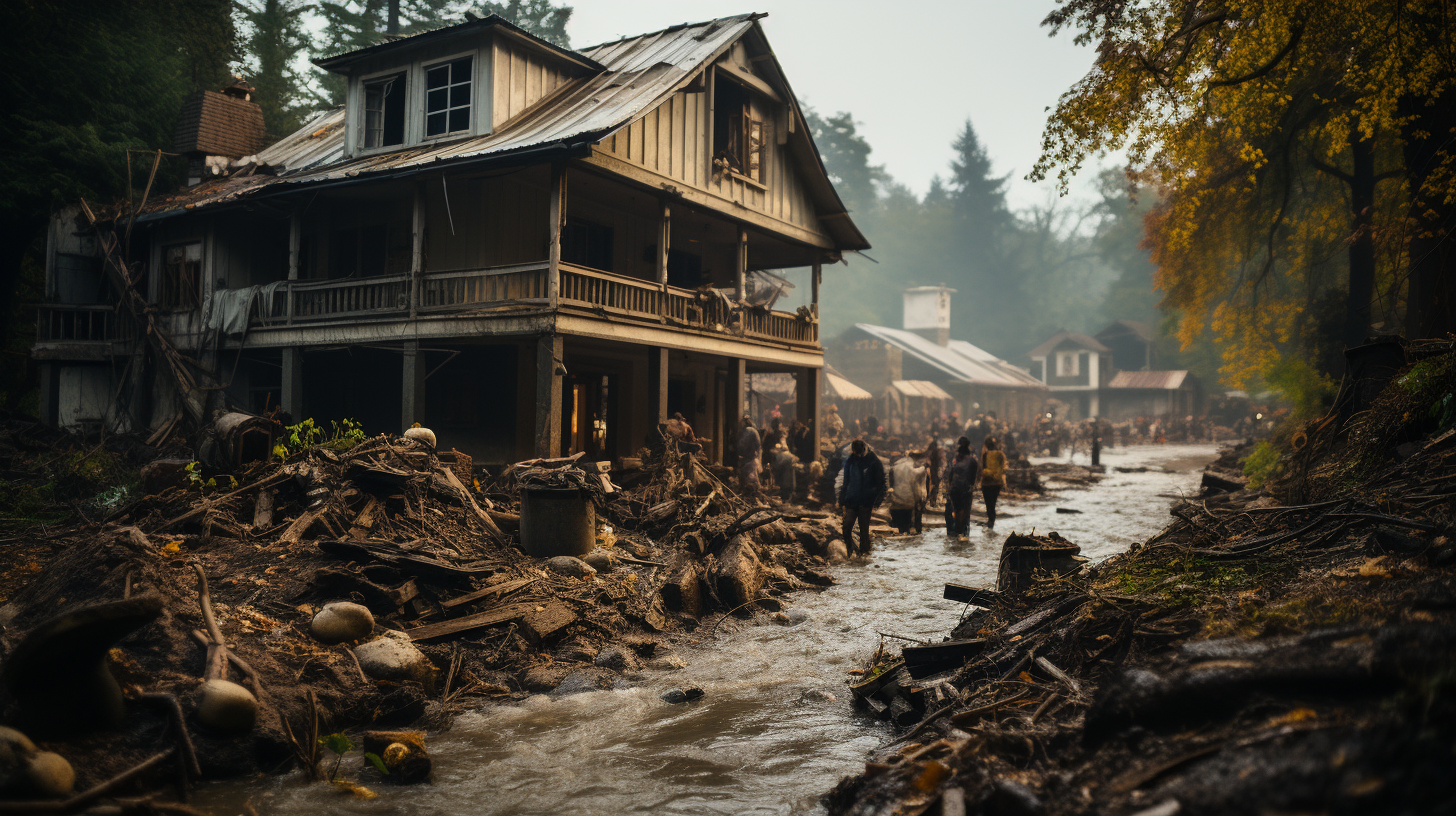 Family holding on tight during flood