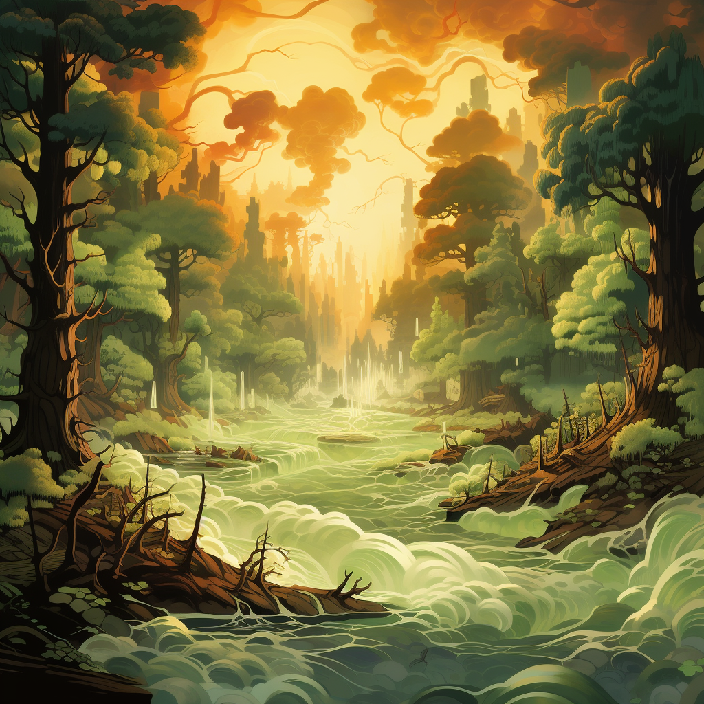 Illustration of a flooded forest