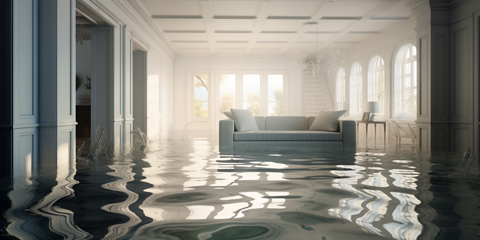 Flooded room with transparent water