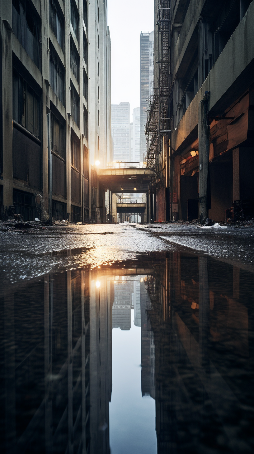 Image of flooded city floor with reflections