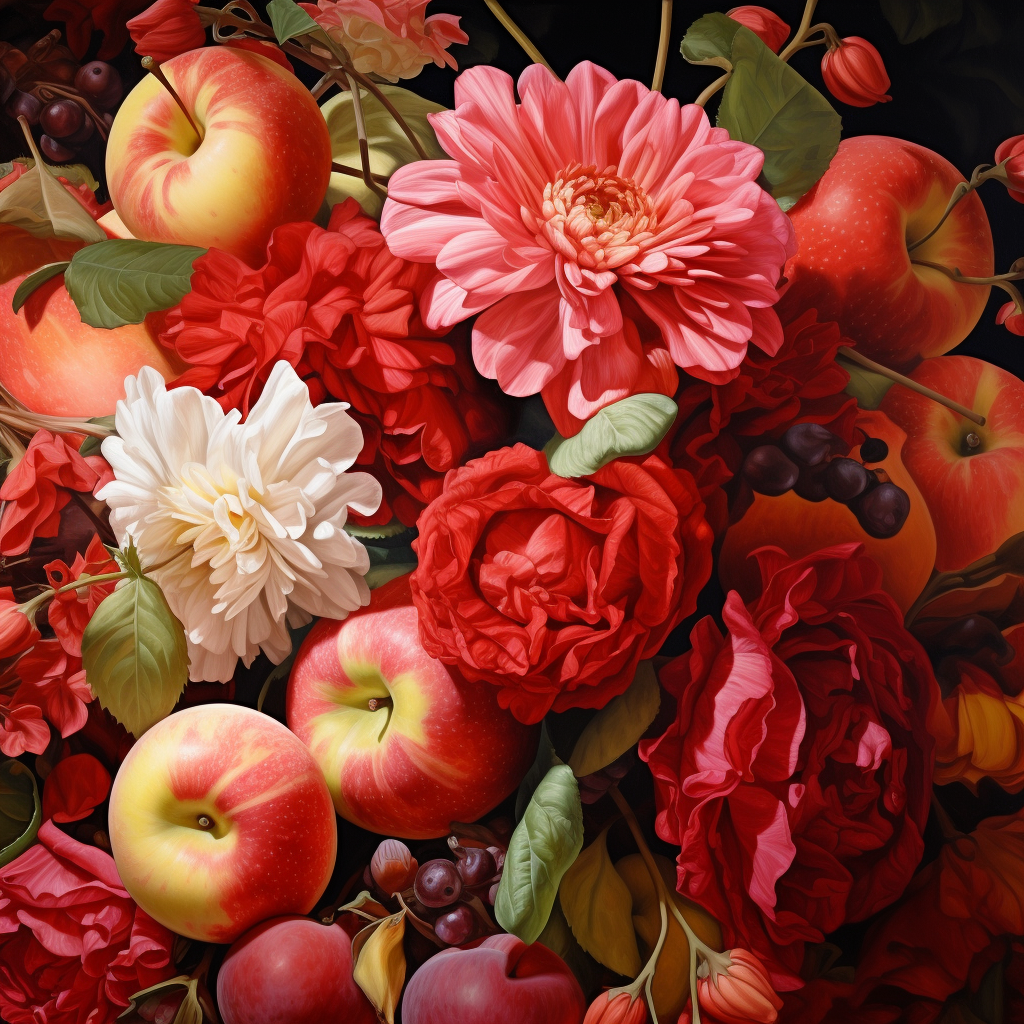 Super Close-up Floral and Apple Dutch Painting