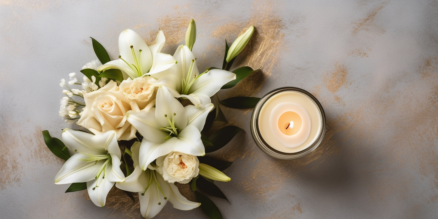 Floral Candle Decoration on Light Gray Background