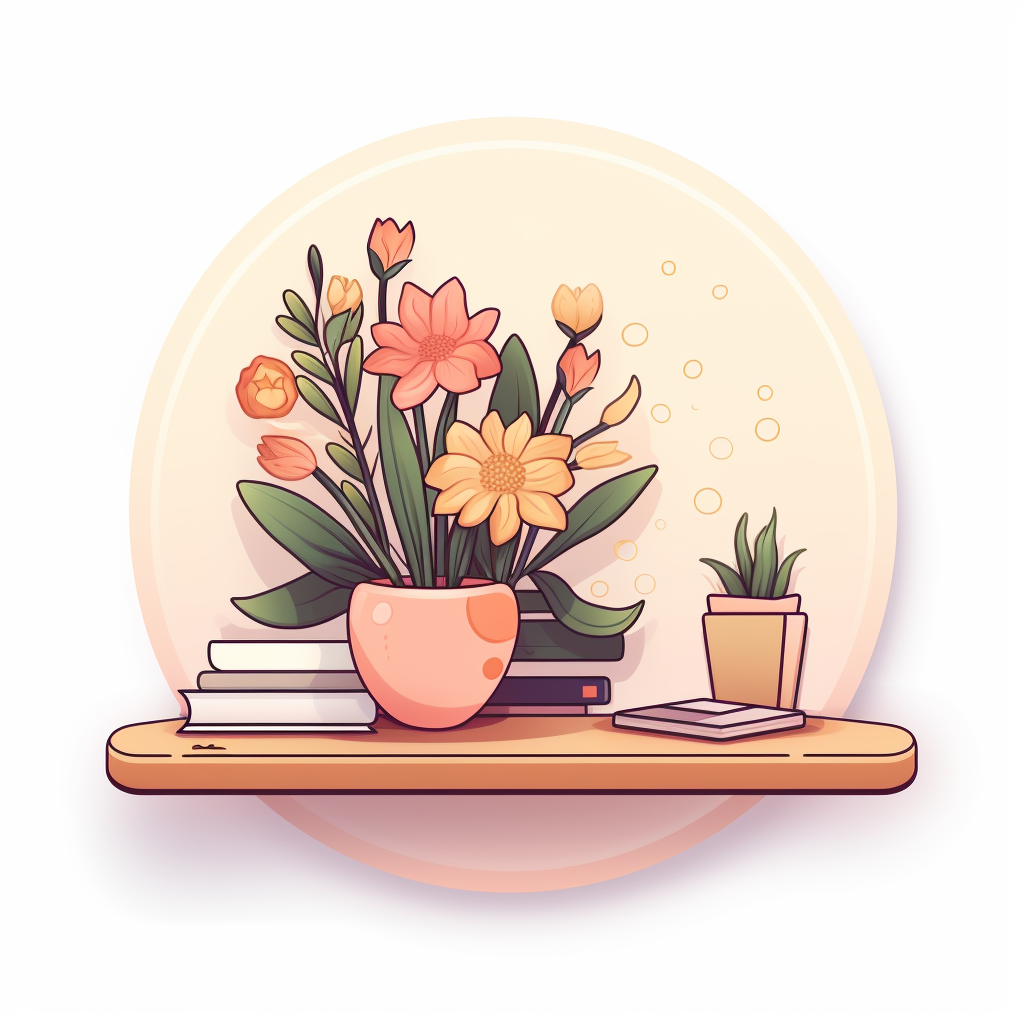 Illustration of a floral desk in a cozy workspace