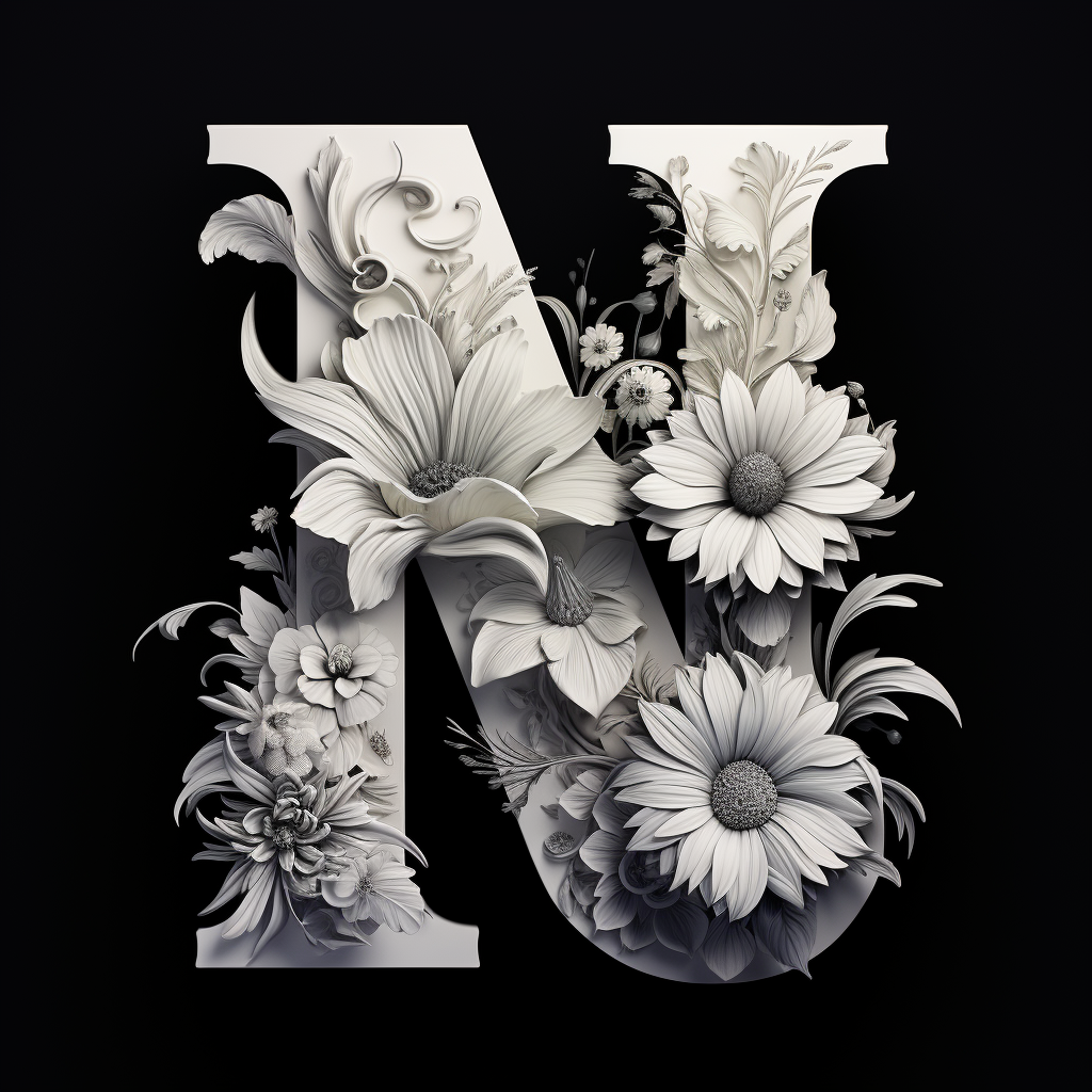 Floral letter M Blockbuster Black White