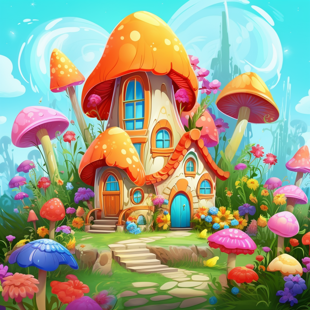 Beautiful fairy homes among blooming flowers