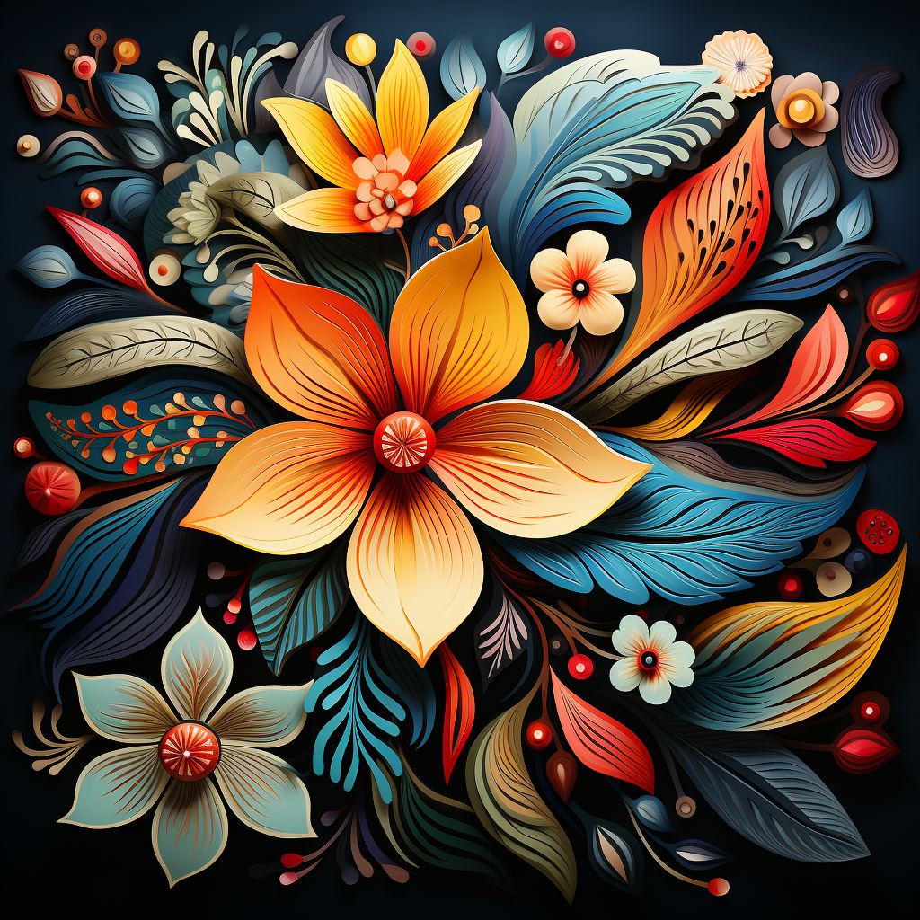 Native Costa Rican Floral Pattern in Chorotega Pottery Style Desktop Background