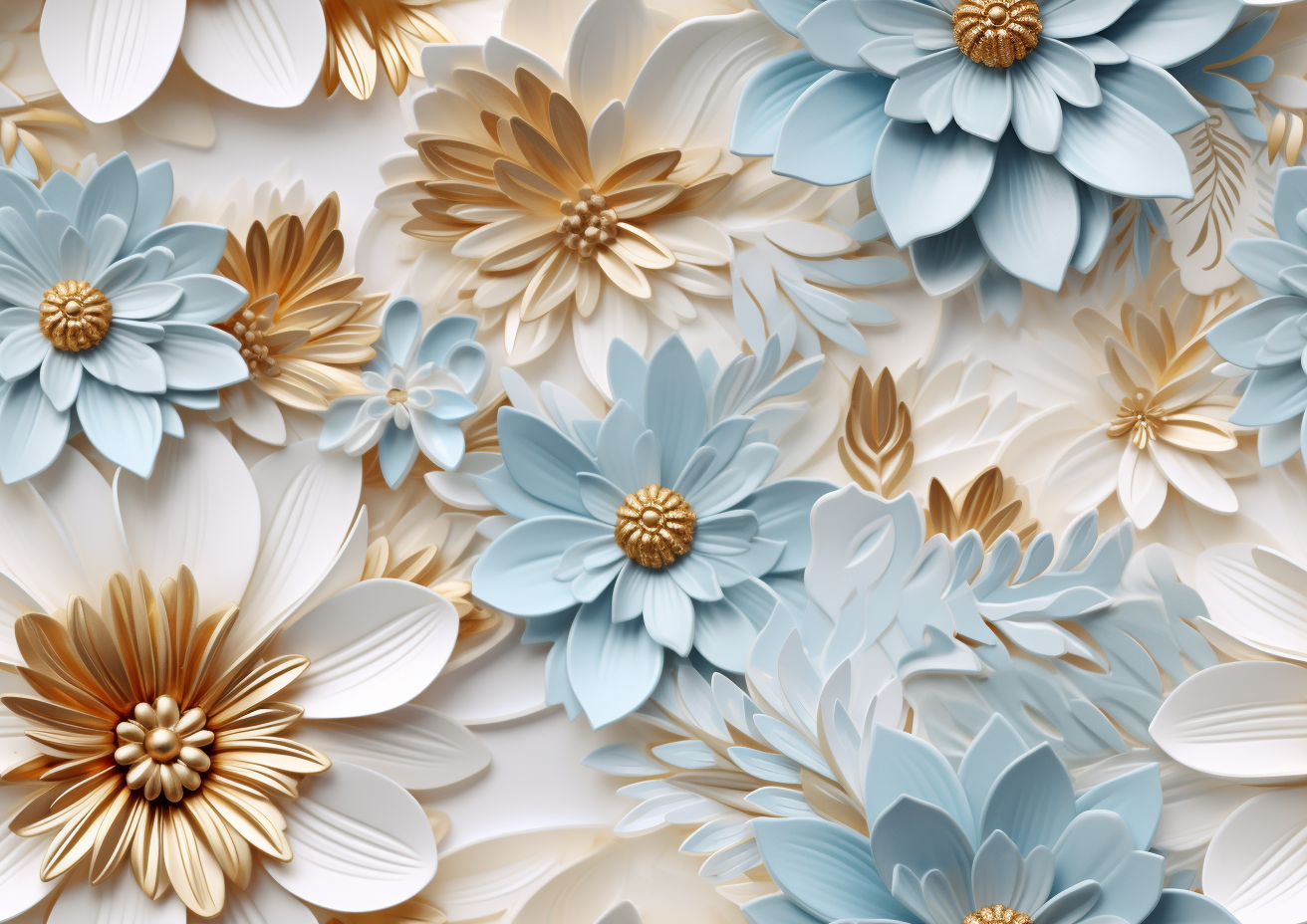 Pale Blue and Gold Floral Pattern