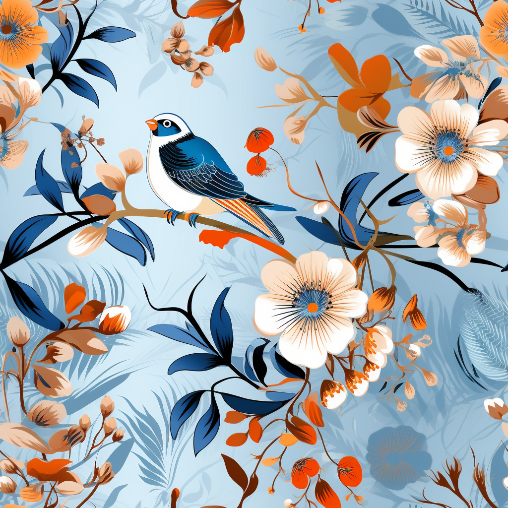 Floral pattern trapezoidal small bird design for fabric