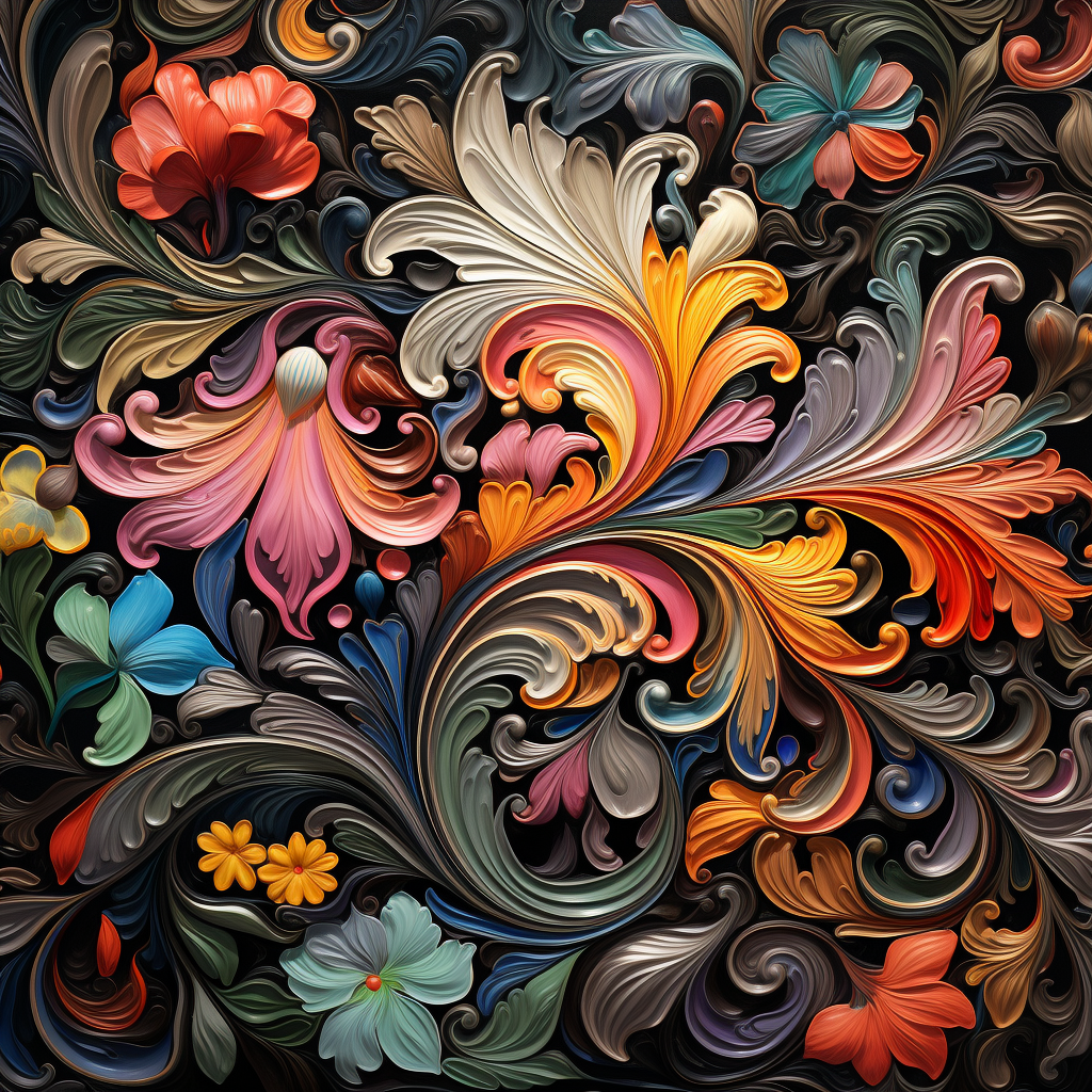 Abstract Colorful Floral Pattern on Black Fabric