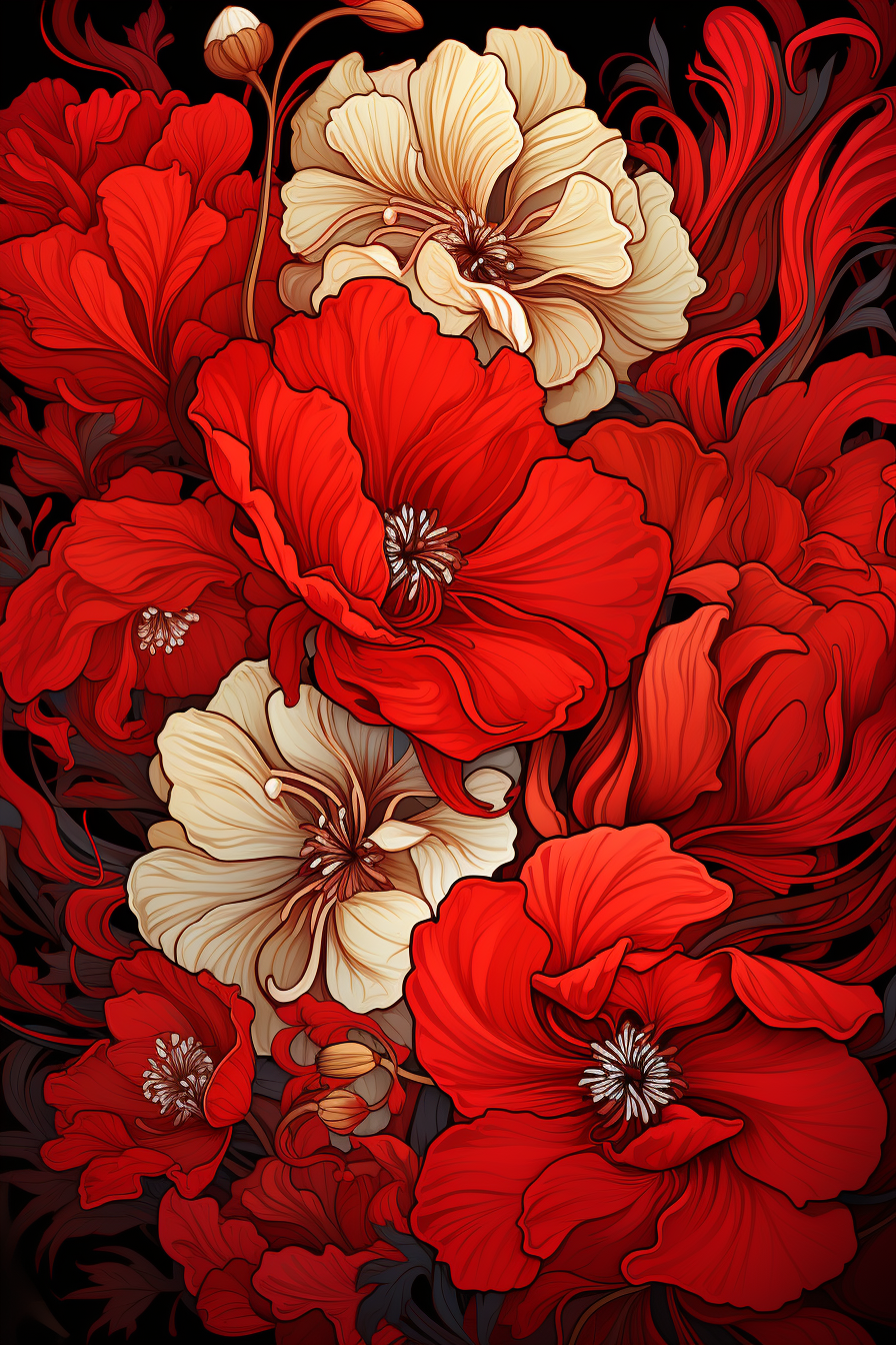 Art Nouveau Red Floral Pattern