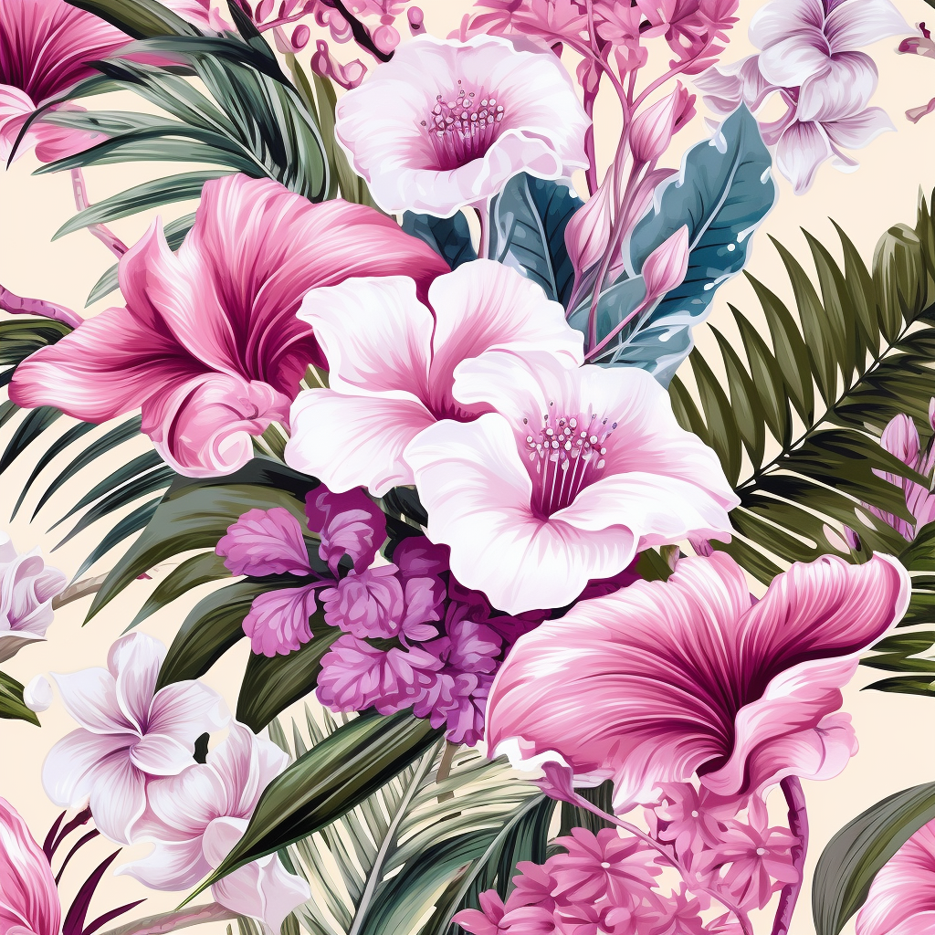 Floral pattern on pink backdrop with white leaves