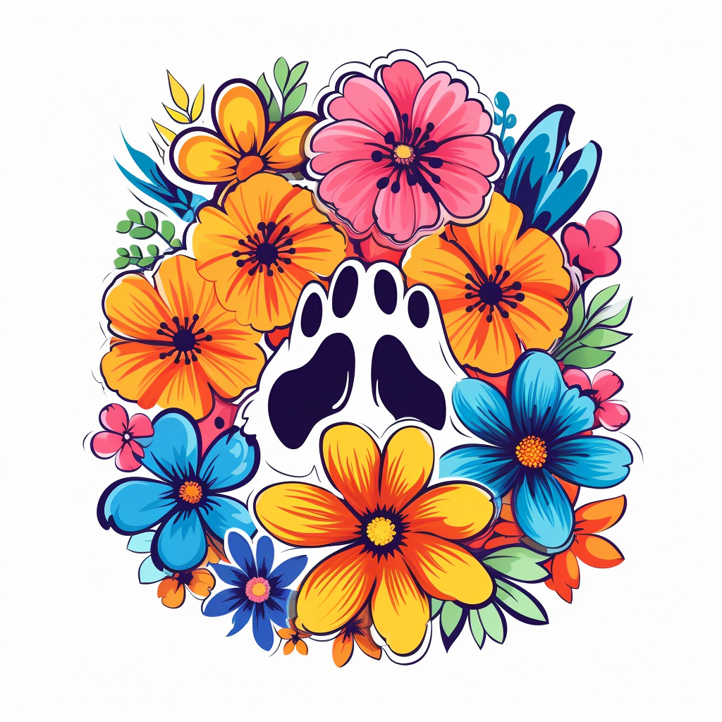 Floral paw print sticker design