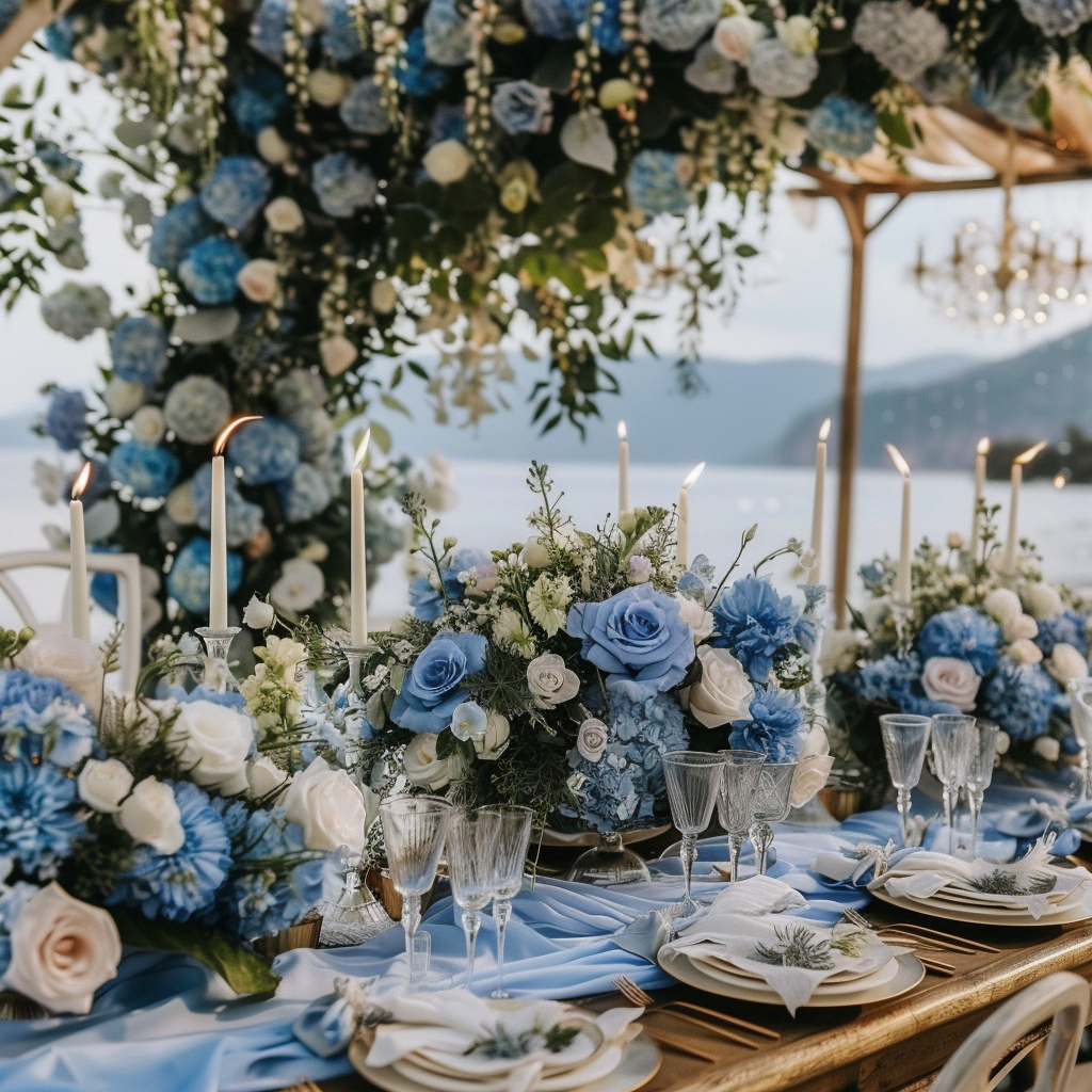 Floral Wedding Setting in Blue and White