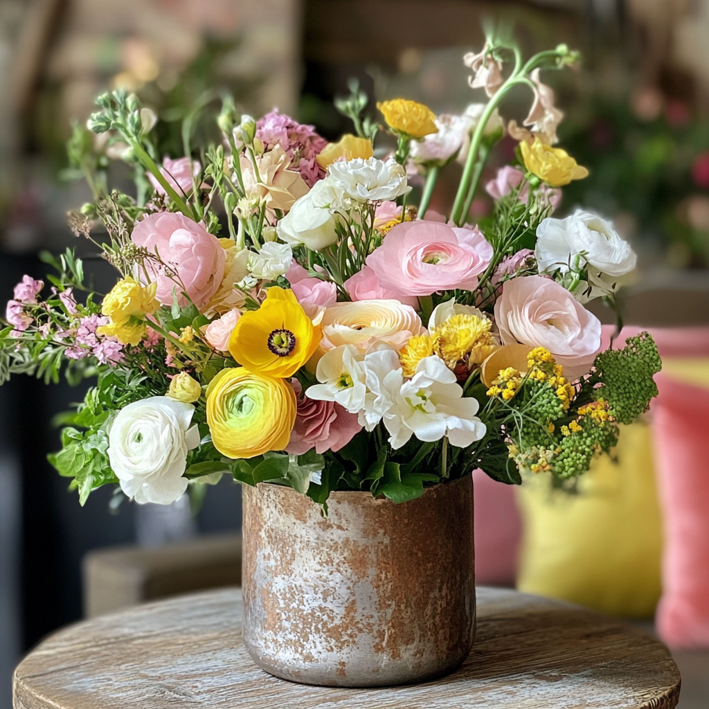 Rustic Metallic Vase with Flowers