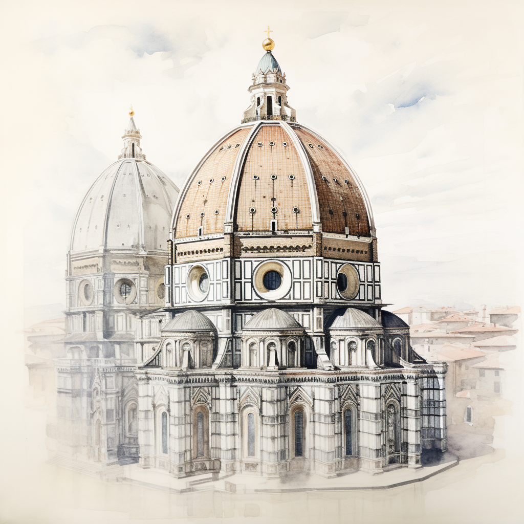 Monochrome watercolor sketch of Florence Duomo dome