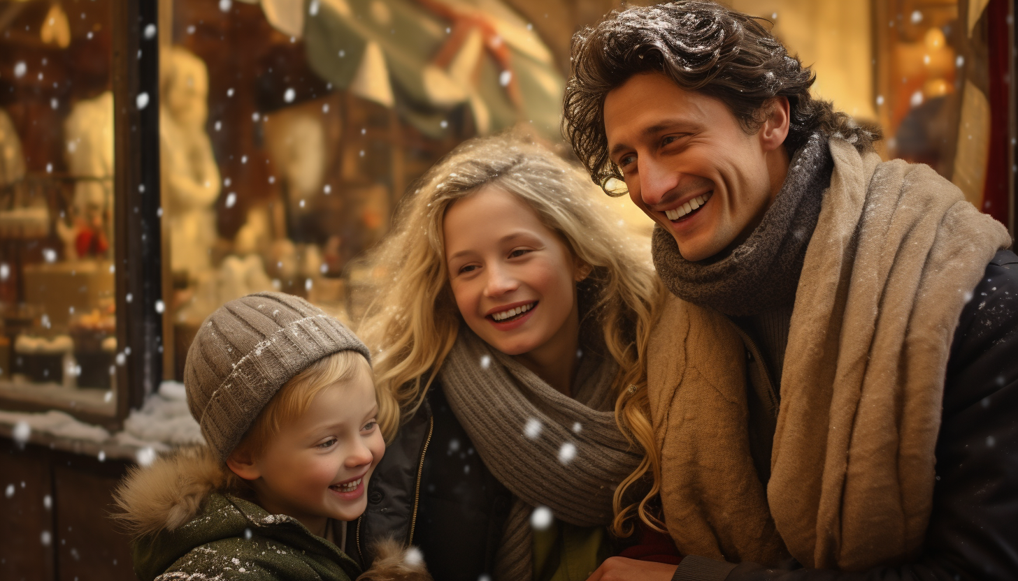 Smiling family enjoying winter festivities in Florence