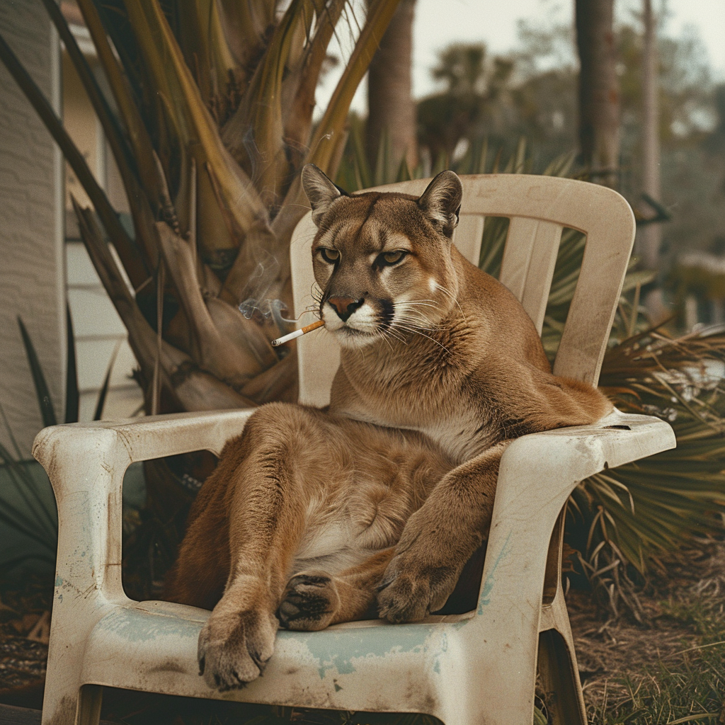 Florida cougar sitting smoking chair