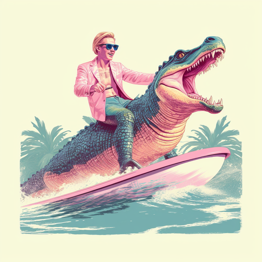 Surfing Florida Man on Albino Alligator