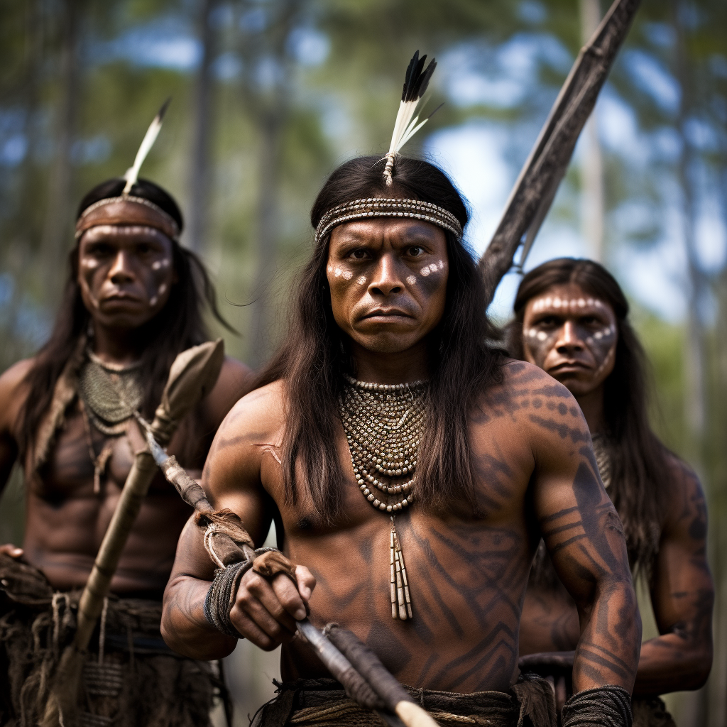 Native Aborigines warriors with spears