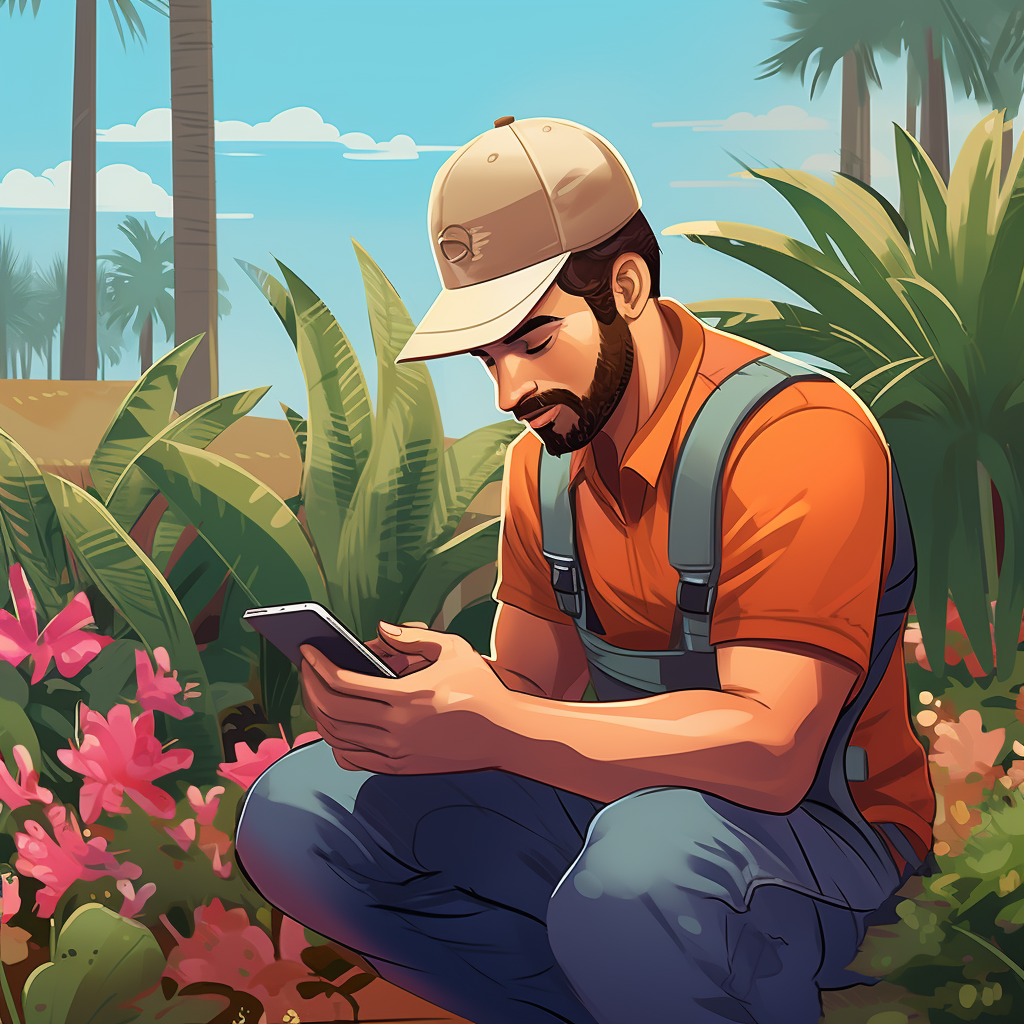 Latino landscaper using messaging app