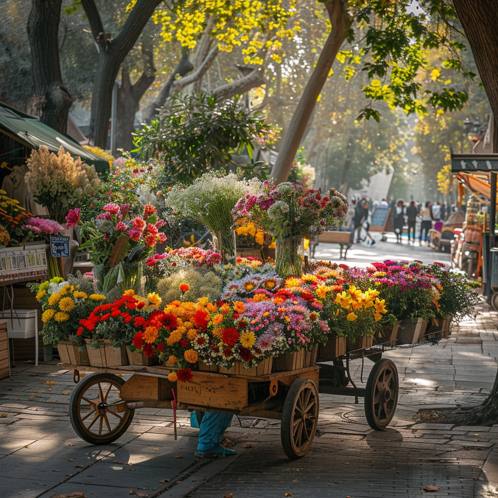 Flower cart in park Barcelona