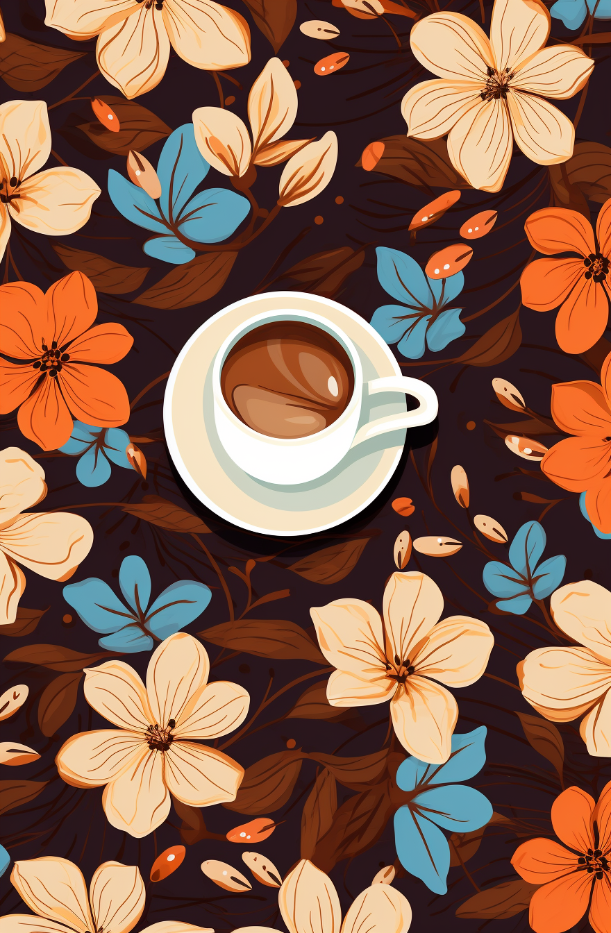 Beautiful flower and coffee pattern