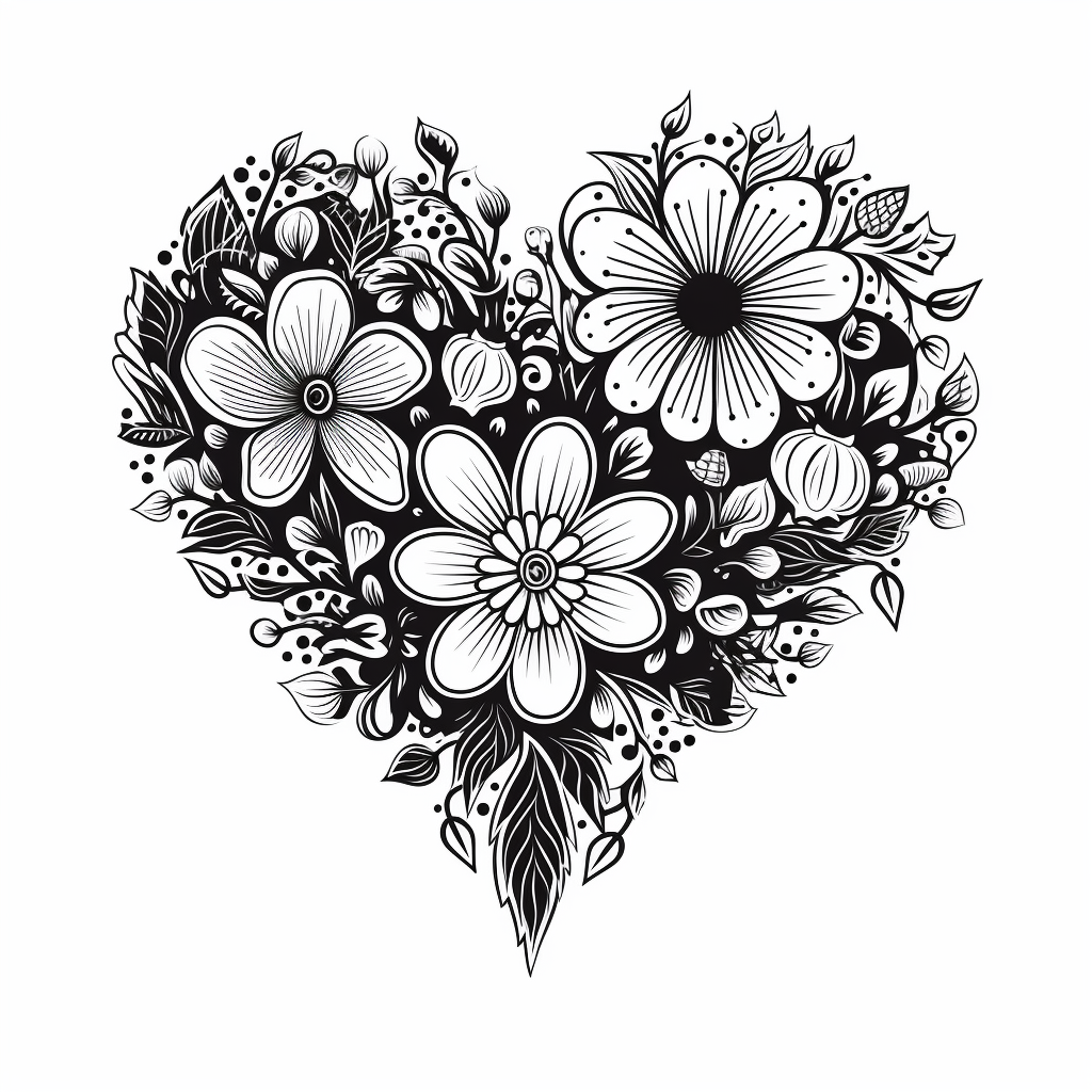 Hand drawn flower doodles heart shape