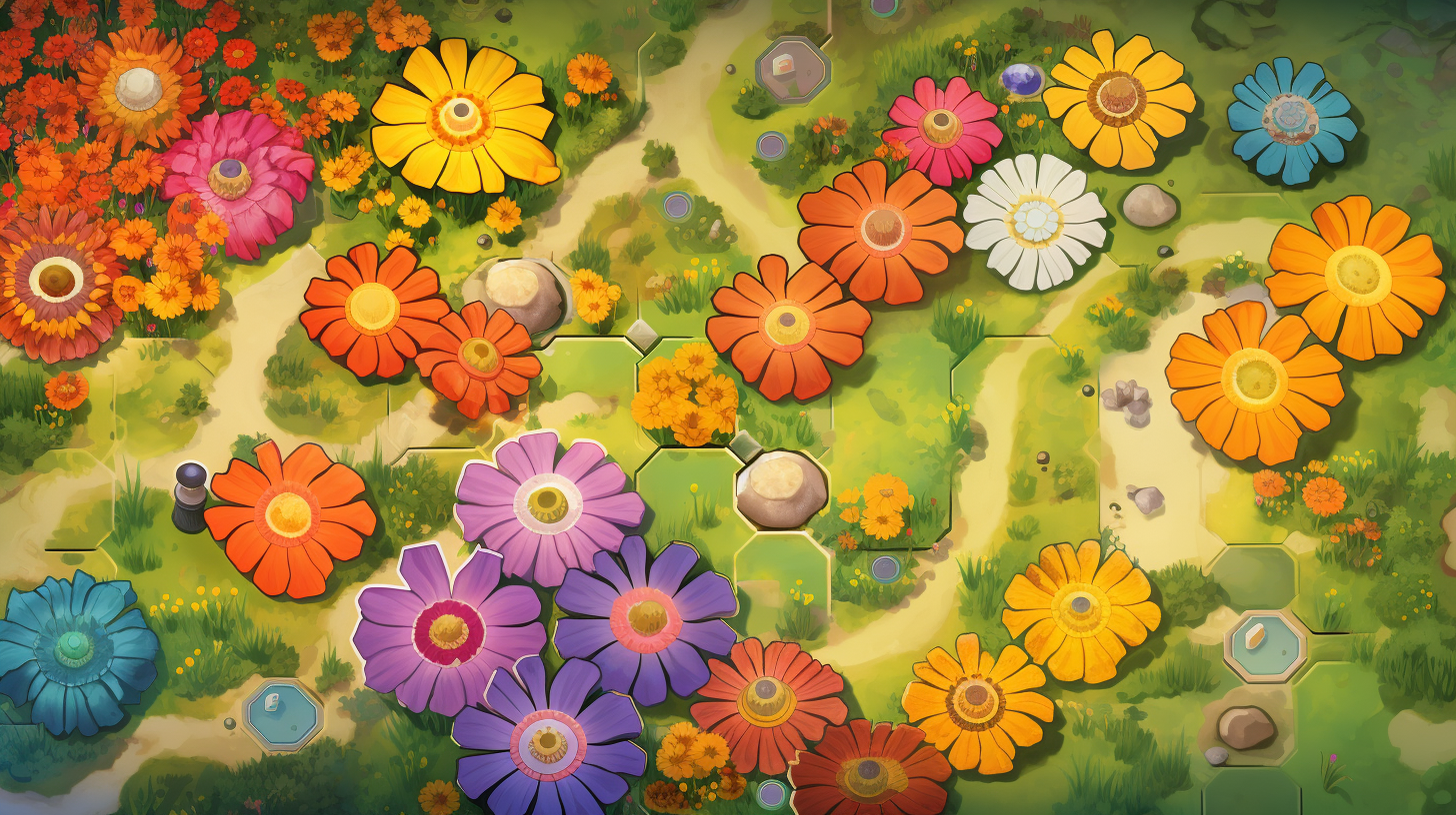 Colorful flower field board game cartoon