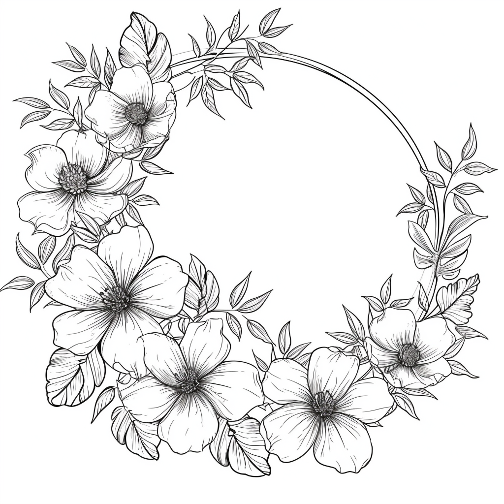 Flower frame outline coloring page