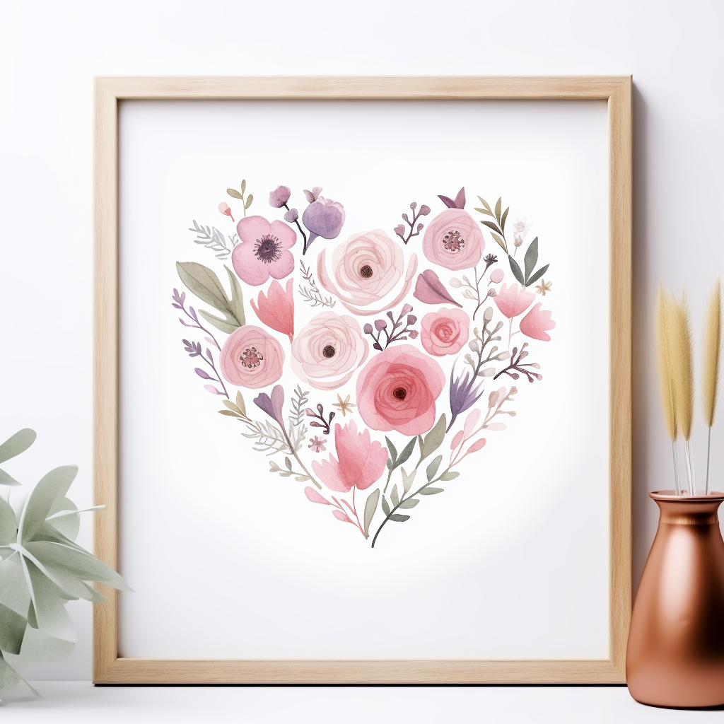 Flower Heart Print, Valentine's Day Art