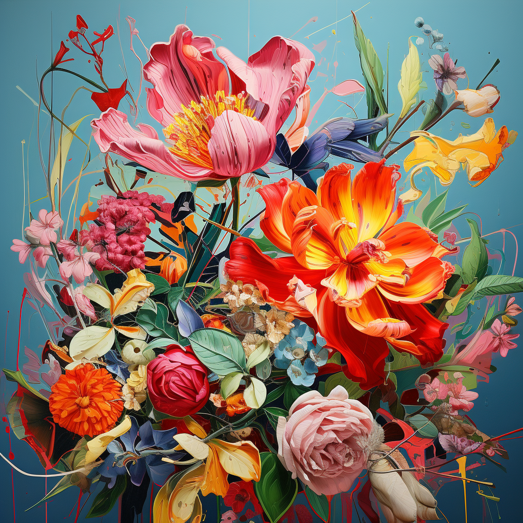 Colorful flower painting collage