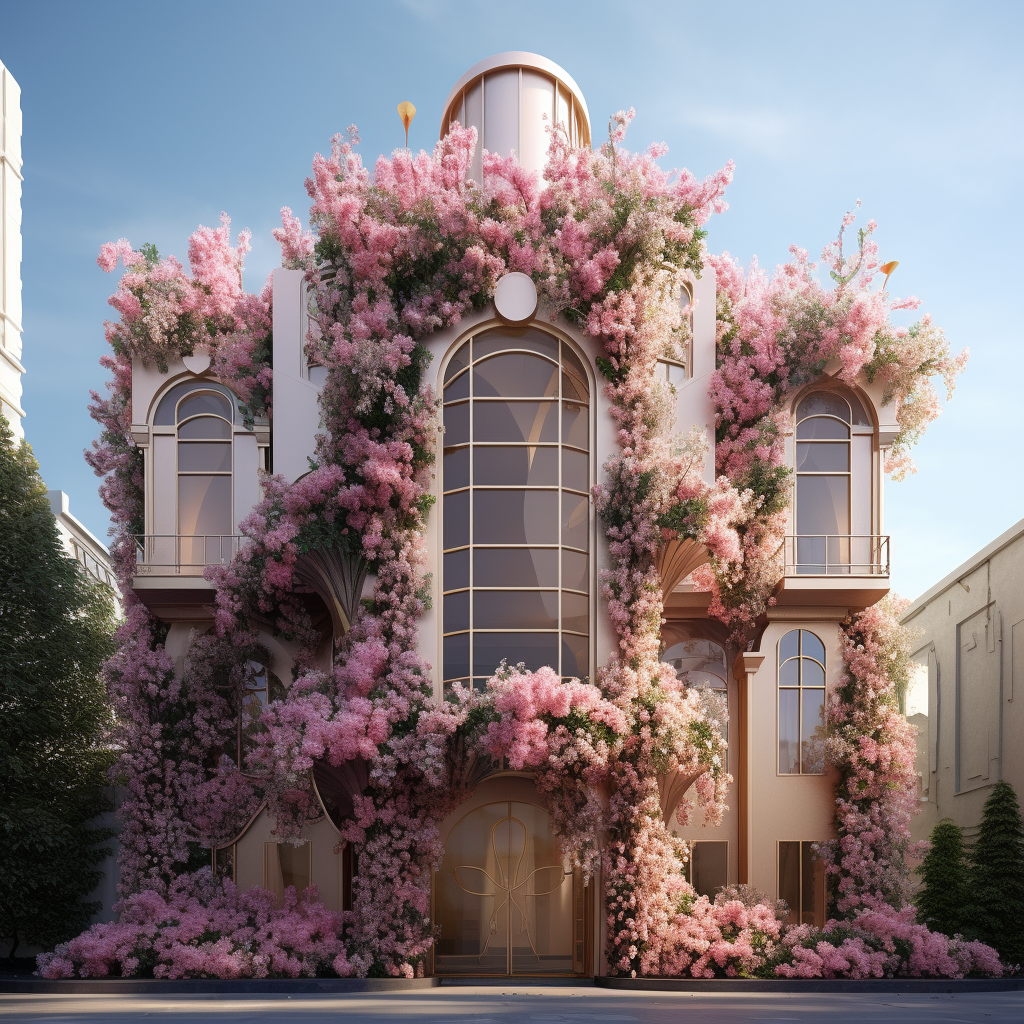 Dramatic architectural building with flower petals