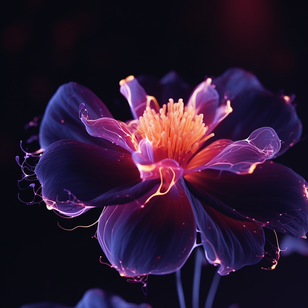 Colorful flower petals illuminated with neon light